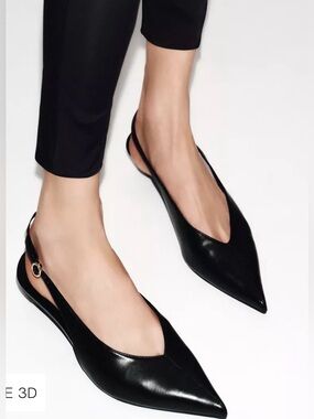 NWT Zara Black Pointed Slingback Flats